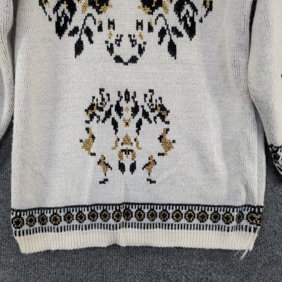 Bramble Lane Women's Pullover Sweater White Gold Medium Metallic Shoulder Pads - Picture 7 of 12